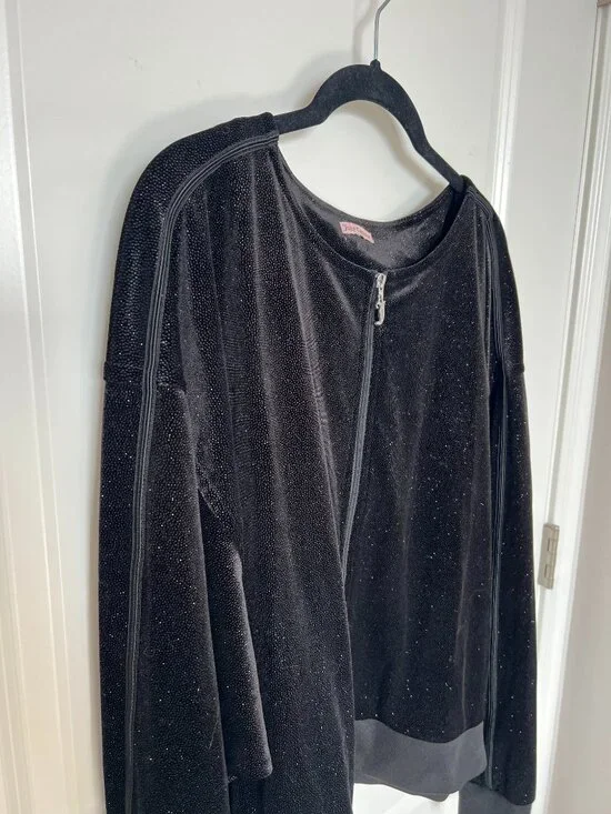 Juicy Couture Black Jacket With Sparkles Glitter Zip Up XL Y2k - Picture 5 of 10